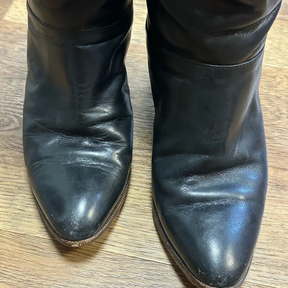 Vintage GUCCI Black Leather Wood Heel Knee Boots 29946 6035 Sz 38 Made in Chile - Picture 5 of 11